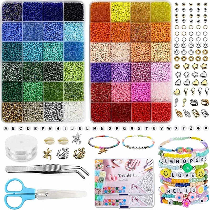 16000 Pieces Beads For Threading Bead Bracelet Making Yourself, Glass Beads For Threading For DIY Bracelet Making