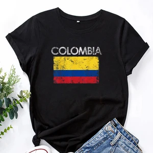 المرأة الكولومبية المطبوعة قصيرة الأكمام تي شيرت عارضة يا الرقبة تي شيرت النساء ملابس الصيف الموضة أفضل 12 ملابس كولومبيا مبيعا - رقم 10