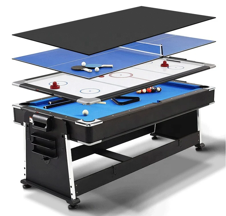 

Factory Direct Sell 4 in 1 7FT Multi Game Pool Billiard Table, Air Hockey Table, Table Tennis Table with Dinning Top