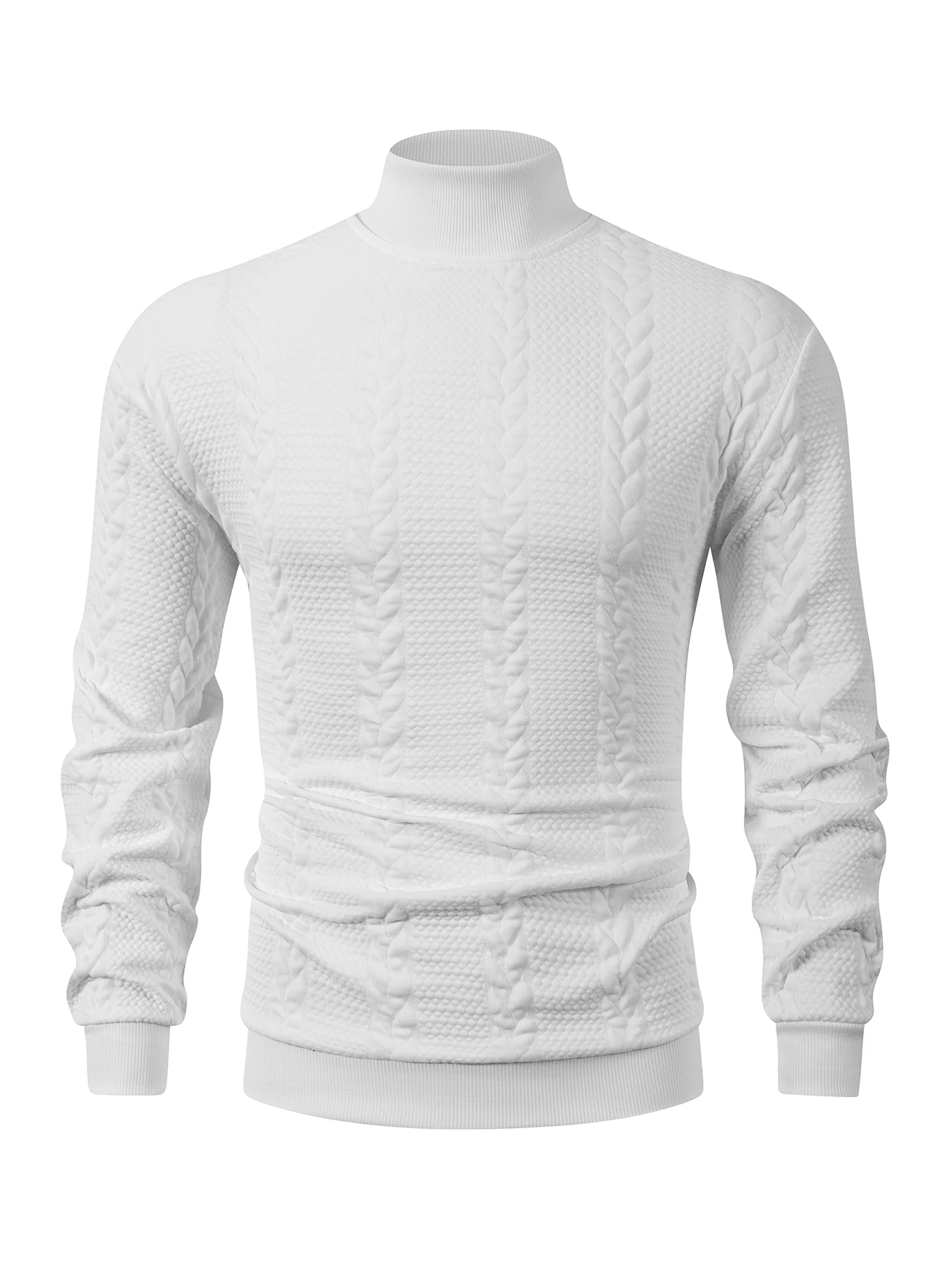 Autumn And Winter Men's High Neck Cable Knit Pullover Soft Warm Fabric Long Sleeve Ribbed Cuffs and Hem Causal Daily Wear