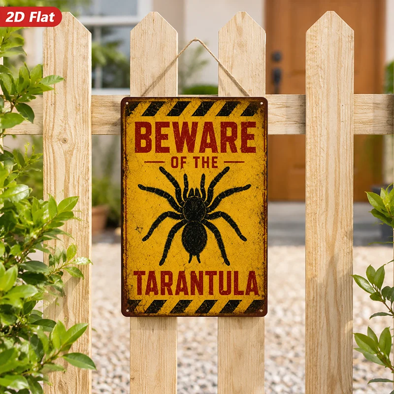 2D Flat, 1pc Metal Sign Wall Art, Tarantula Warning Sign Wall Art, Vintage Style, Spooky Element, Home Decor,