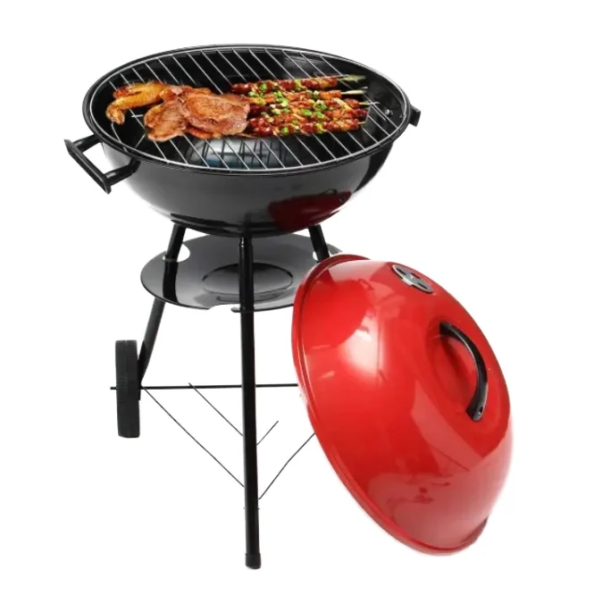 

Modern Luxurious Red Portable Movable Steel Charcoal BBQ Grill Apple Shape Trolley with Two Wheels for Outdoor Camping Barbecue