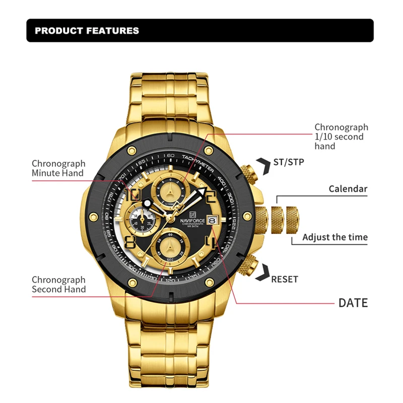 NAVIFORCE Casual Fashion Design Orologi da uomo Multifunzione digitale 30M Orologio da polso al quarzo impermeabile Orologio maschile Relogio Masculino