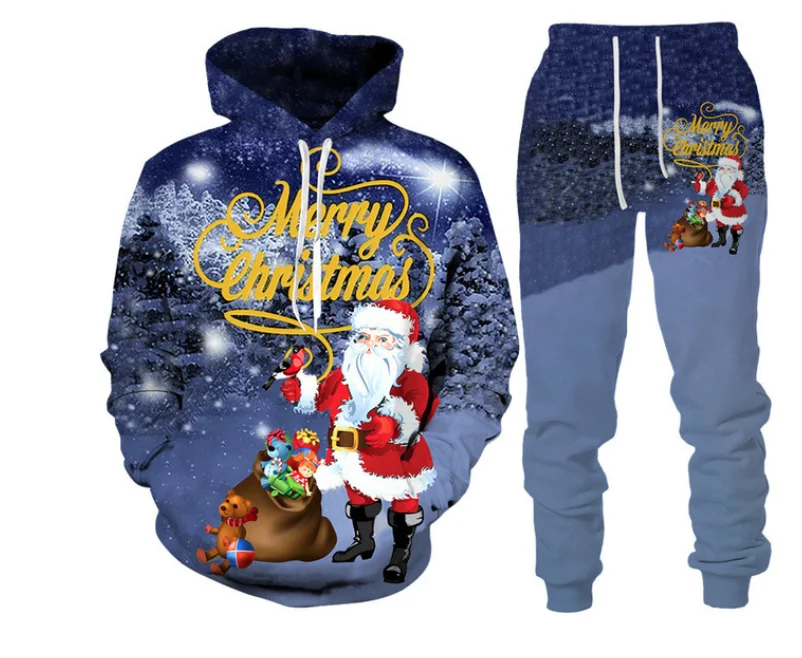 New 3D Printing Couple Christmas Fashion Men Women Tracksuits Crewneck Hoodies+pants Plus Size S-7XL Men Clothing