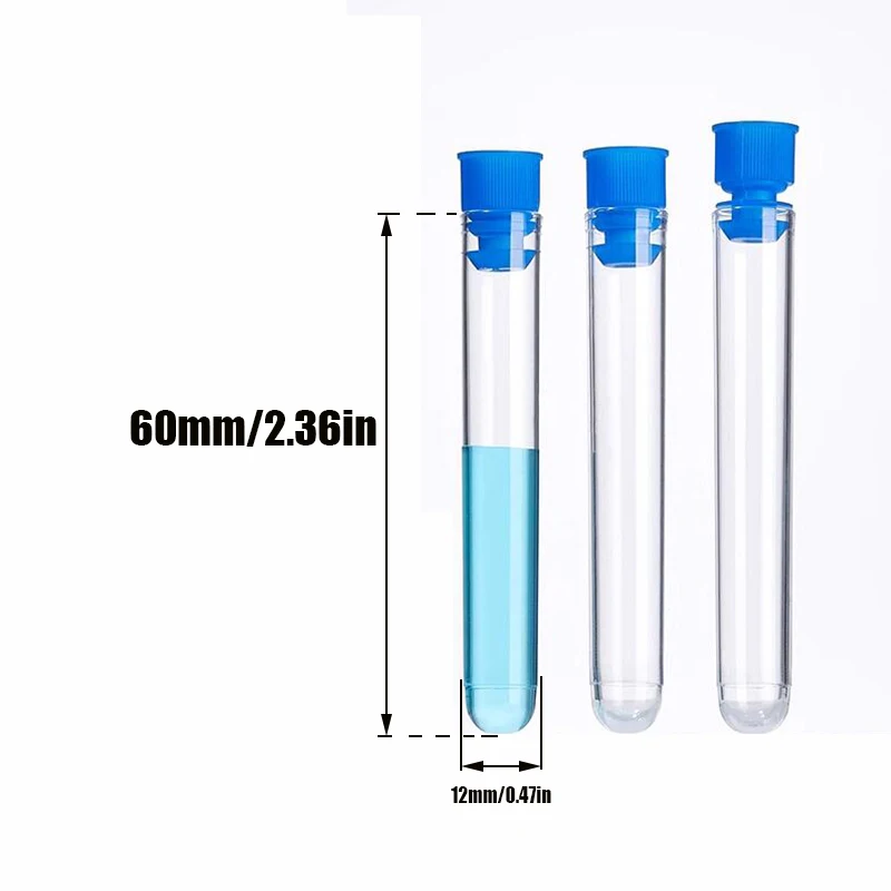 10Pcs / Pack 12x60mm Transparent Laboratory Transparent Plastic Test Tube with Starting Cap School Laboratory Supplies