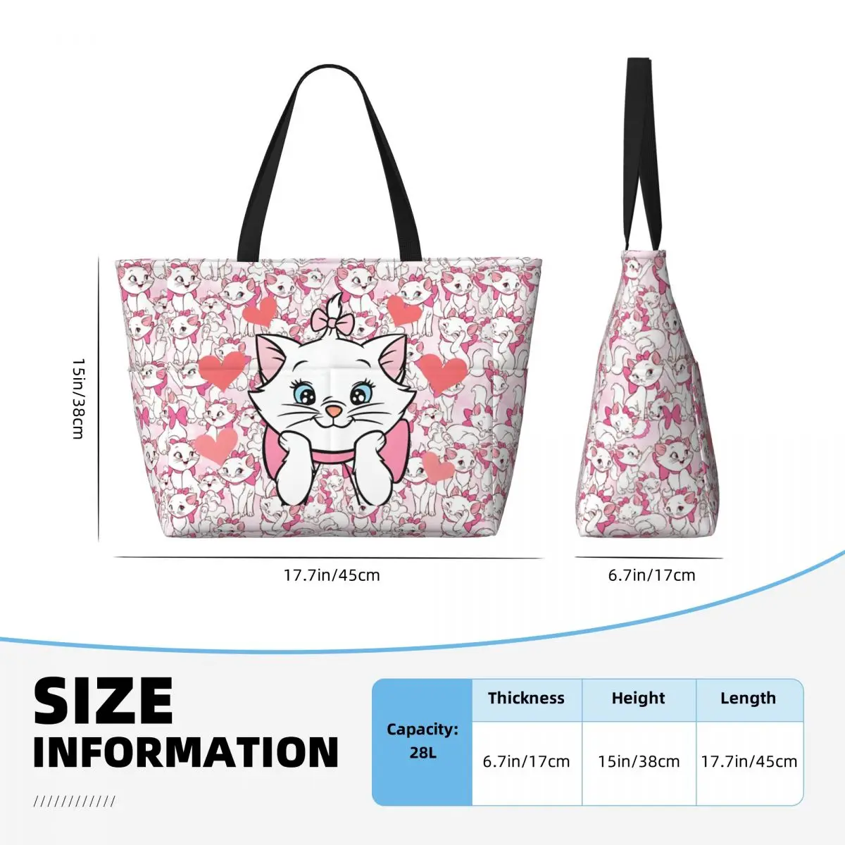 Custom Large The Aristocats Marie Cat Tote Bag for Women Cartoon Shoulder Shopping Gym Beach Travel Bag