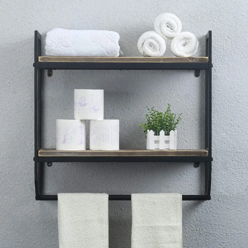 

Towel Rack with Towel Bar,2-Tier 24" Bathroom Shelves Wall Mounted,Rustic Wall Shelf Over Toilet,Utility Storage Shelf Rack