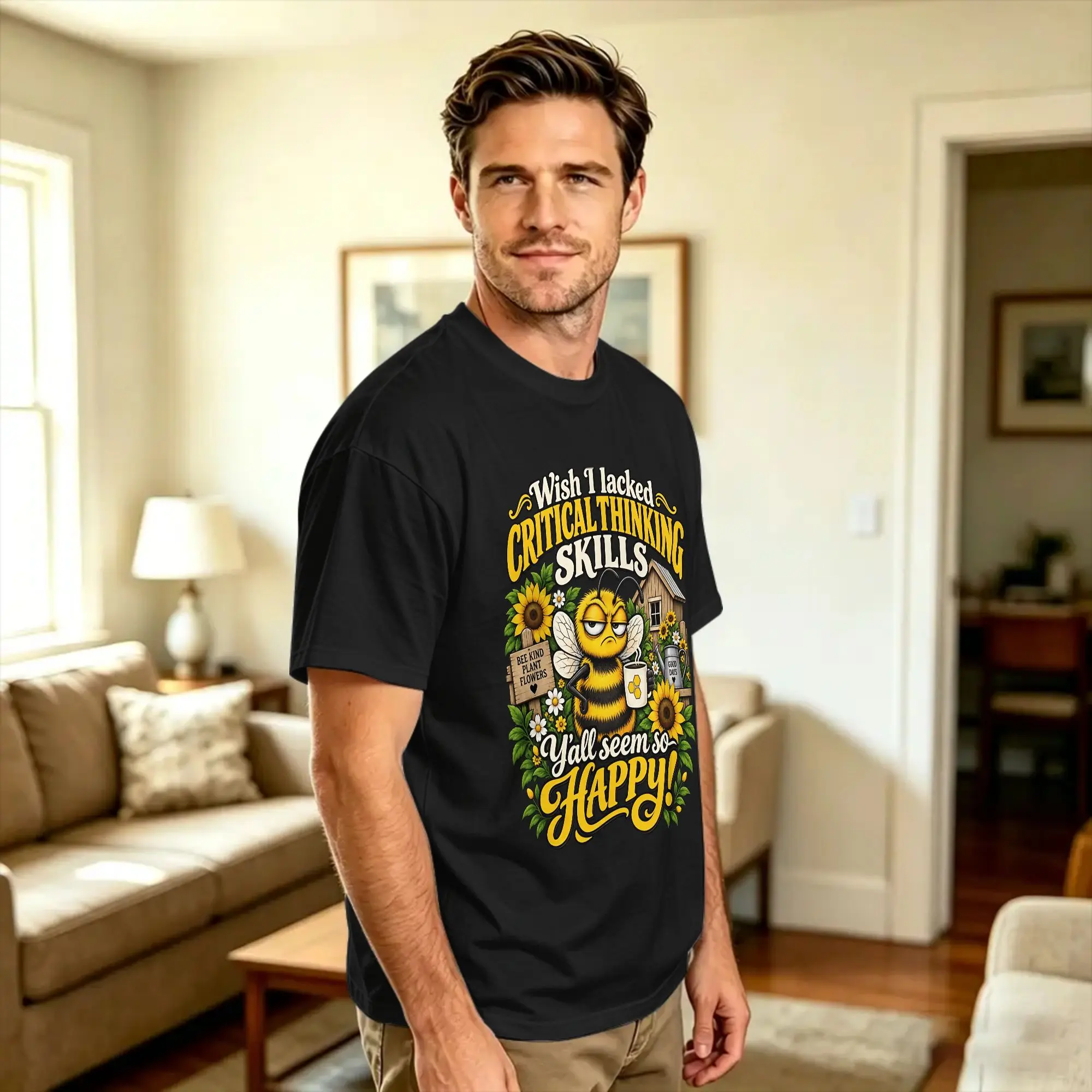 Oversized T Shirt Wish I Lacked Critical Thinking Skills Funny Bee 100% Cotton T Shirts  Hippie Tee Shirt Men Short Sleeve Tees