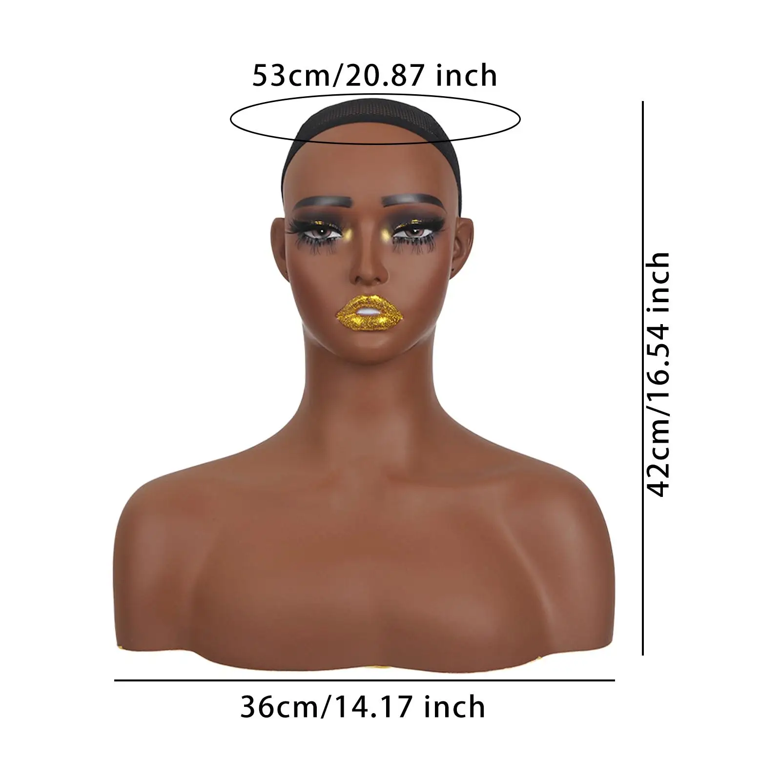 رأس عارضة أزياء أنثى واقعية مع كتف متعدد الوظائف رف شاشة القبعة القزم PVC رئيس شعر مستعار عرض نموذج للمجوهرات