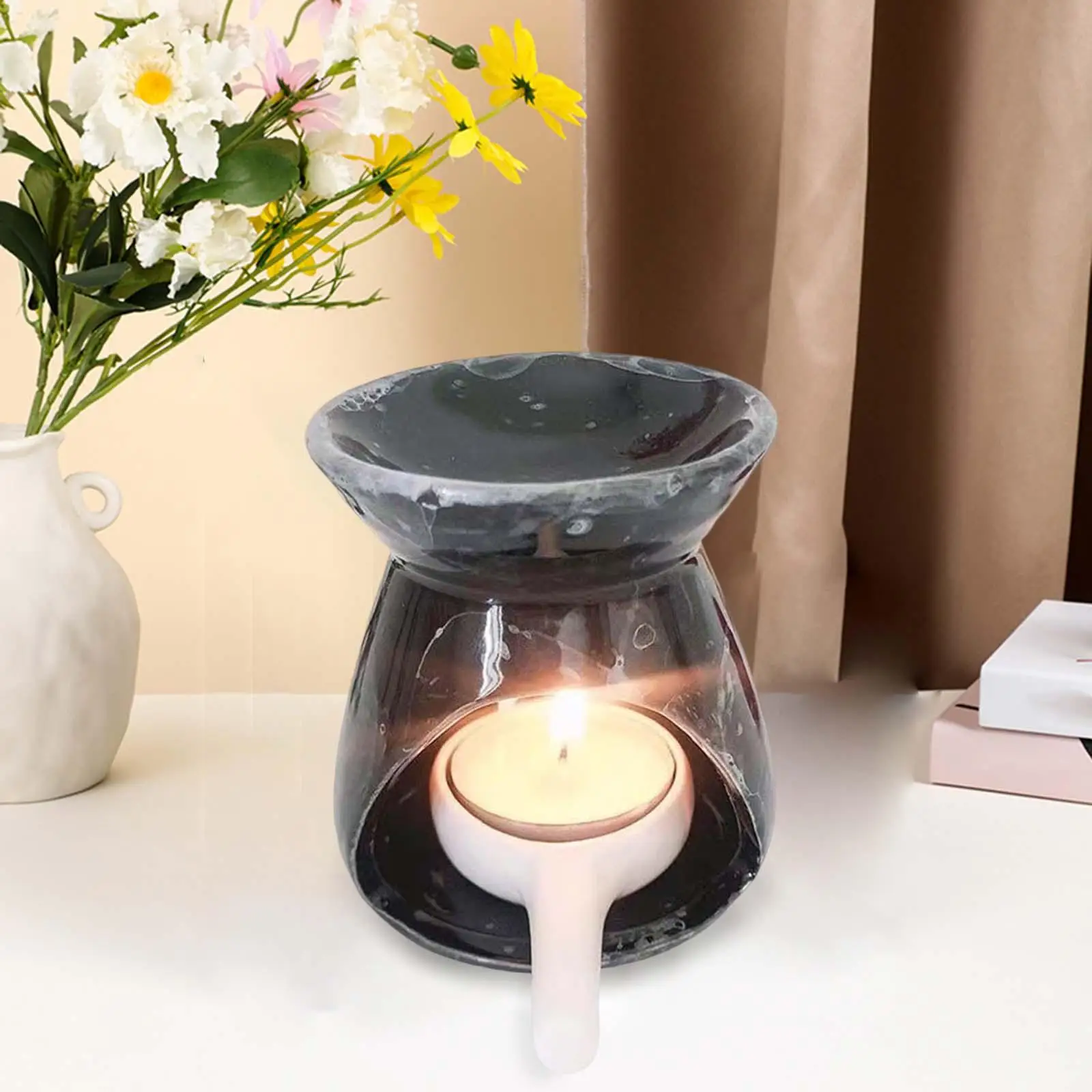 Ceramic Tealight Candle Holder Melt Warmer Gift Home Decor Fragrance Furnace Essential Oil Burner for Home SPA Meditation