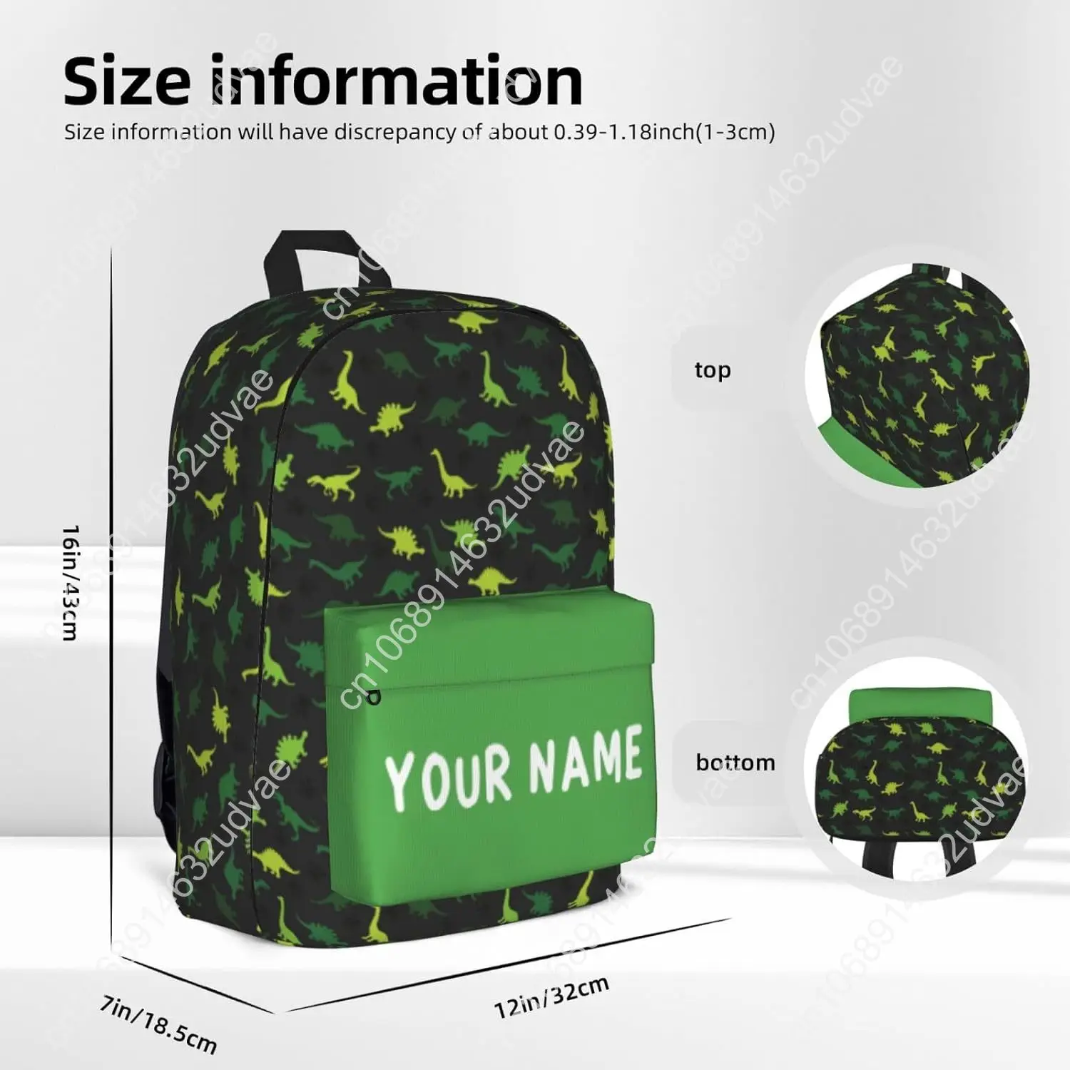 Dinosaur-Green Laptop Backpack for Girls Boys, Customized with Name, 17in