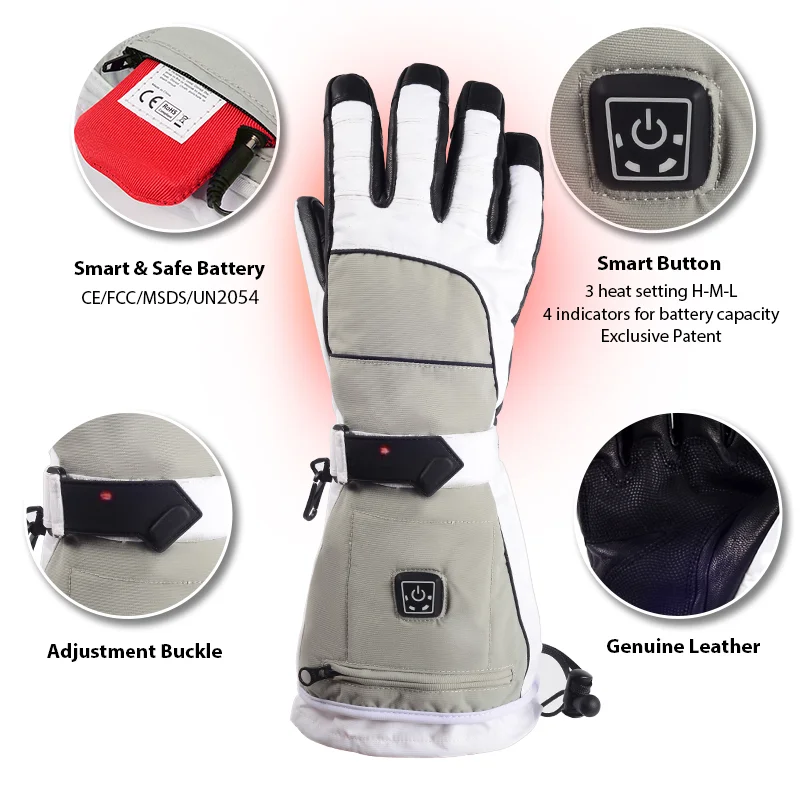 Thin Snowboard Electric Rechargeable Heating Gloves for 7V Battery