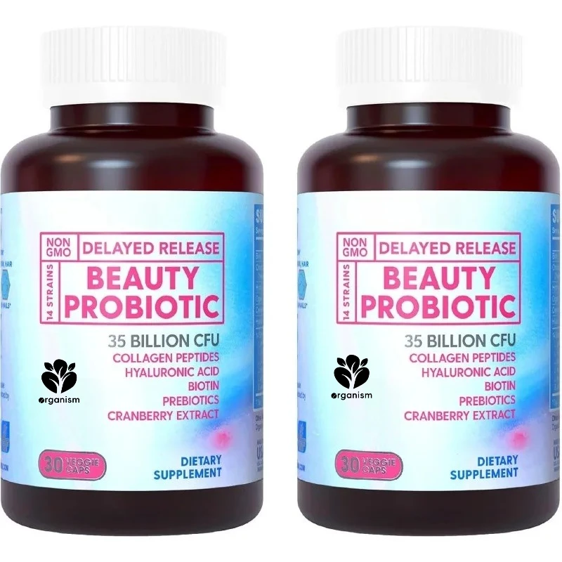 

Female vaginal probiotic capsules containing containing biotin, collagen, prebiotics, hair, skin, and nail support