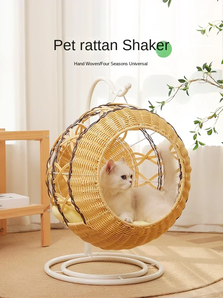 Rattan cat nest all seasons universal summer mat nest balcony swing pet cat bed cat cradle super large hanging basket