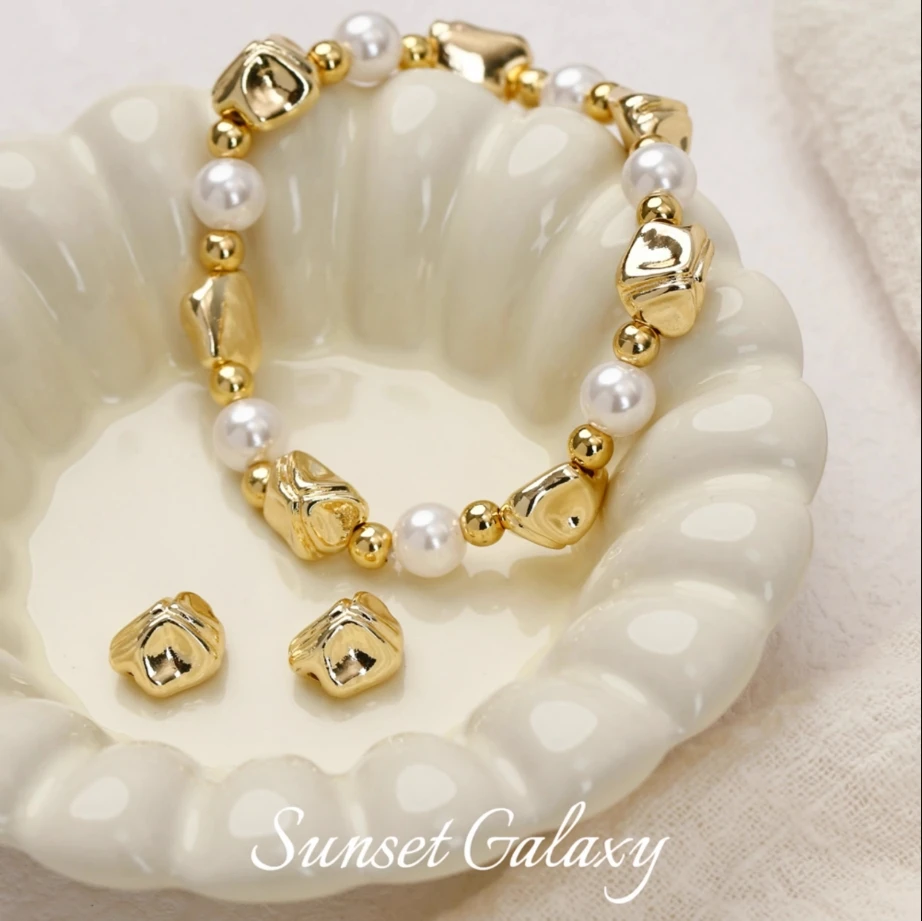 Gold-Plated Cross-Section Bead Separators and Loose Beads for Handmade DIY Beaded Bracelets and Necklaces