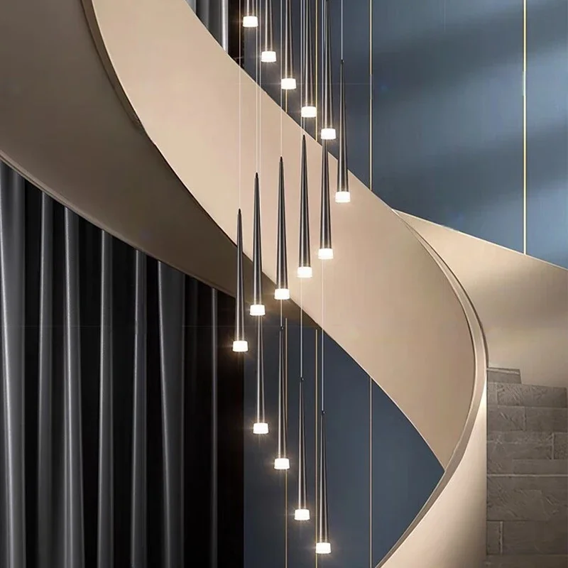 Imagem -04 - Modern Golden Hanging Lâmpadas Villa Iluminação Interior Luzes da Sala de Jantar High Rise Stair Pendant Lâmpadas Tubo Cônico Simples Lâmpadas Led