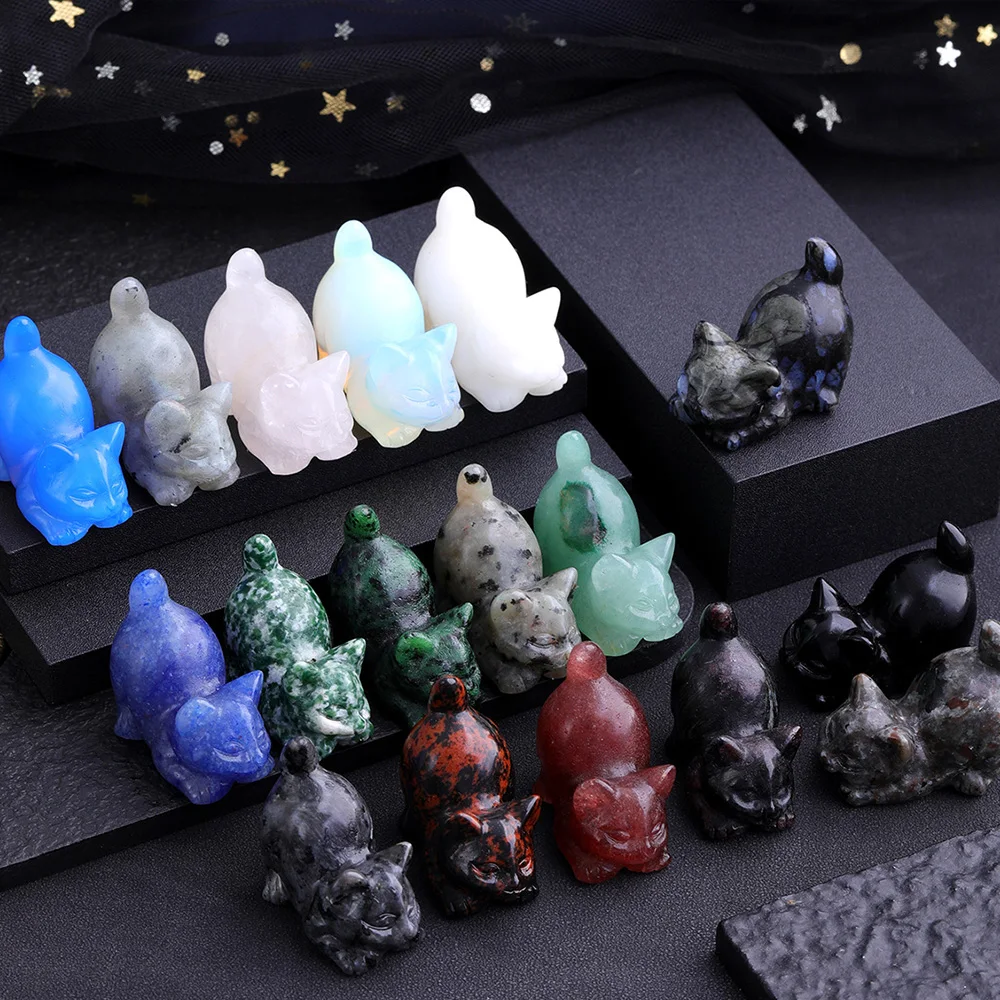 Natural crystal kitten ornaments, cute home personality, simple and trendy office desktop decorations