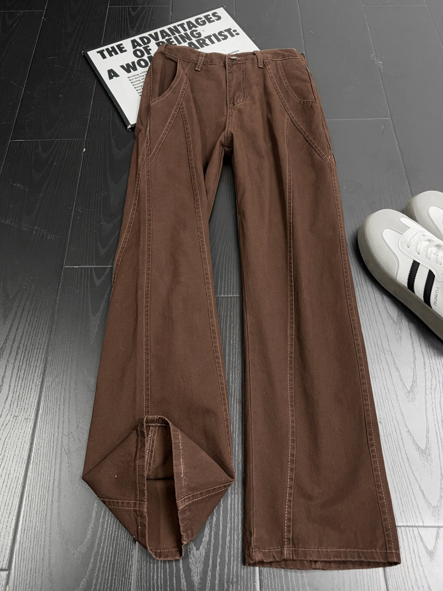 

Cleanfit Deconstructed Loose Fit Brown Denim Jeans Men's Trendy American High Street Straight Leg Casual Cotton Blend