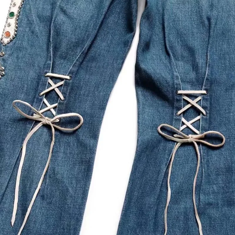 Hot Seller New 25ss Men Fashion Wide Leg Jeans  Kapital Hirata Style Wash Heavy Industry Rivet Cowboy Gemstone Pants