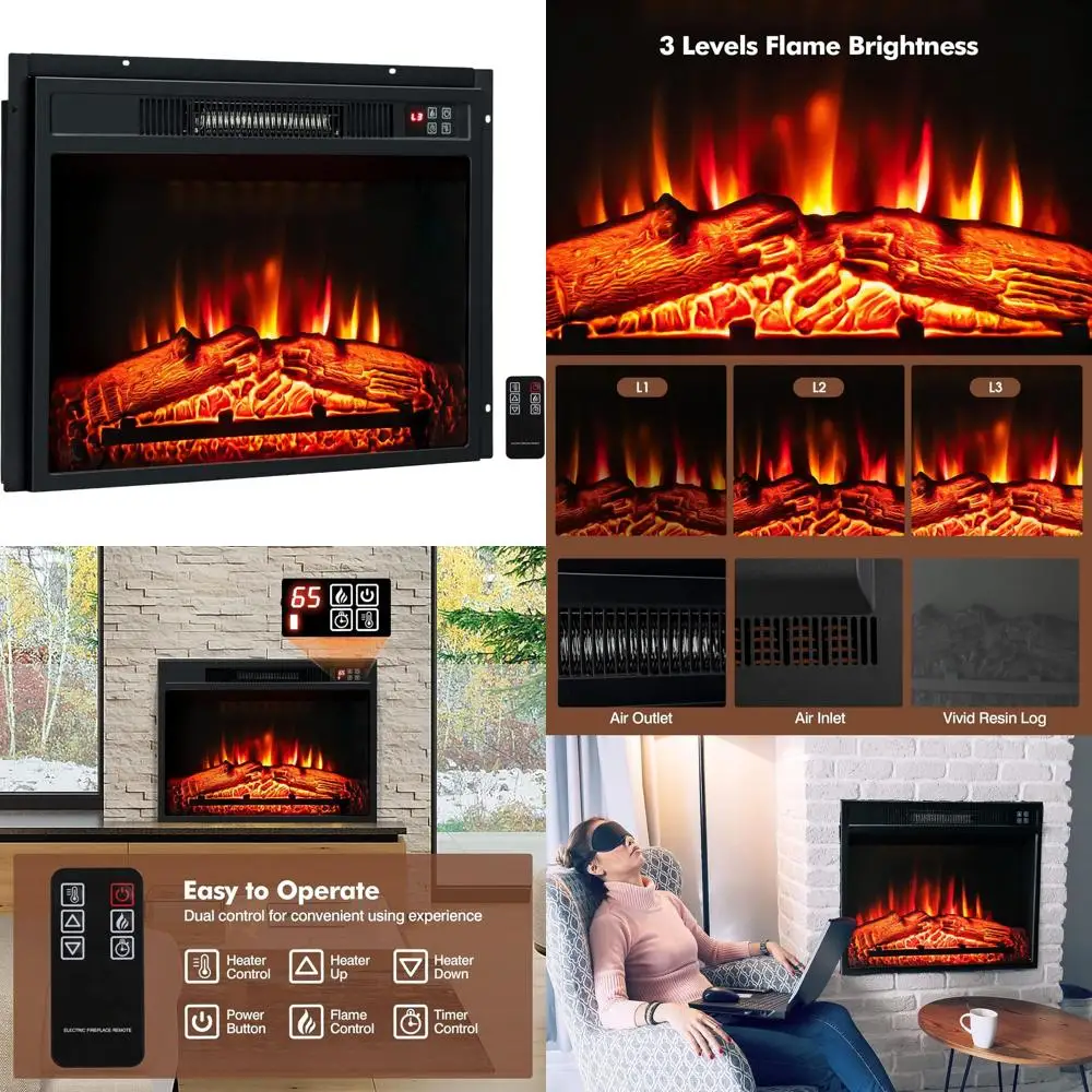 

Настенный электрический камин-вставка 23 дюйма с пультом ДУ, сенсорным экраном, регулировкой пламени и таймером