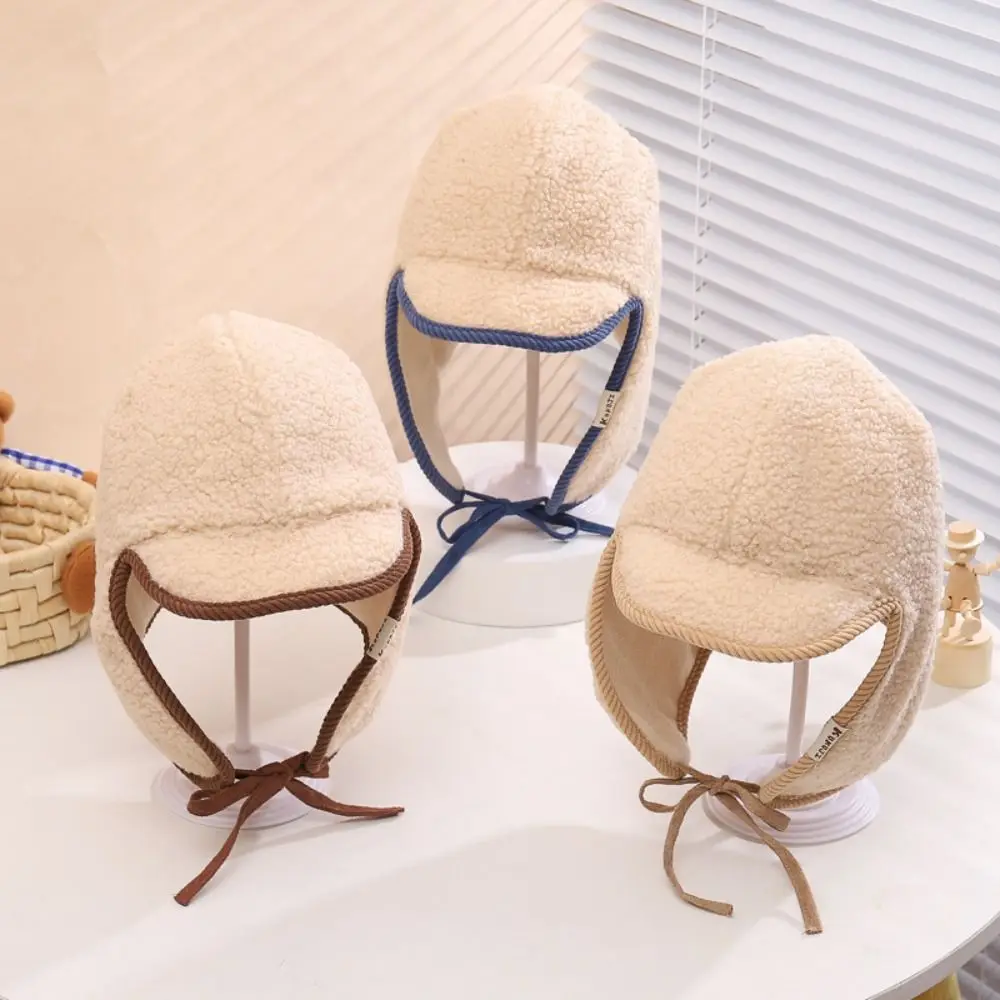 

Теплая шапка-бини с наушниками, защита ушей, флисовая шапка-бомбер из ягненка, утолщенная плюшевая шапка для малышей