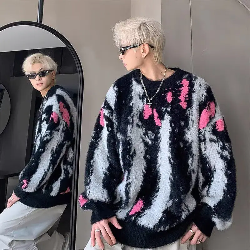 

Мужской утепленный свободный вязаный свитер с имитацией кашемира, зимняя новинка, модный американский бренд, повседневная верхняя одежда в стиле Lazy Sle