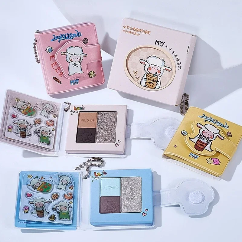 Cute lamb 3Colors Matte Pearl Sparkling Eyeshadow Portable Mini Notepad Keychain Long-lasting Eyes Makeup