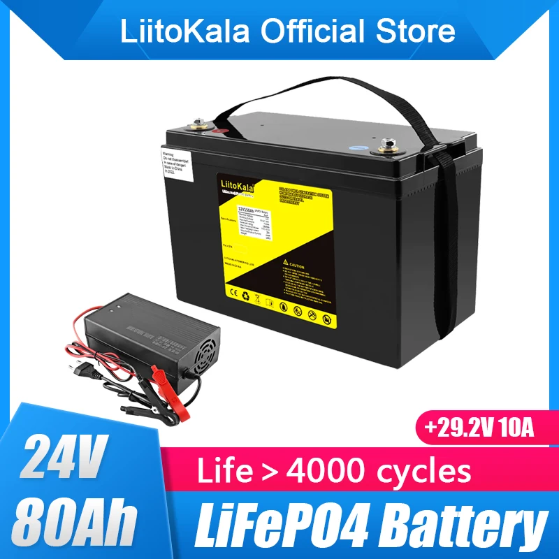 LiitoKala 24V 80Ah LifePo4แบตเตอรี่ Deep Cycle สำหรับ1200W แบตเตอรี่สำรองพลังงานแสงอาทิตย์เก็บรถกอล์ฟพลังงานแสงอาทิตย์