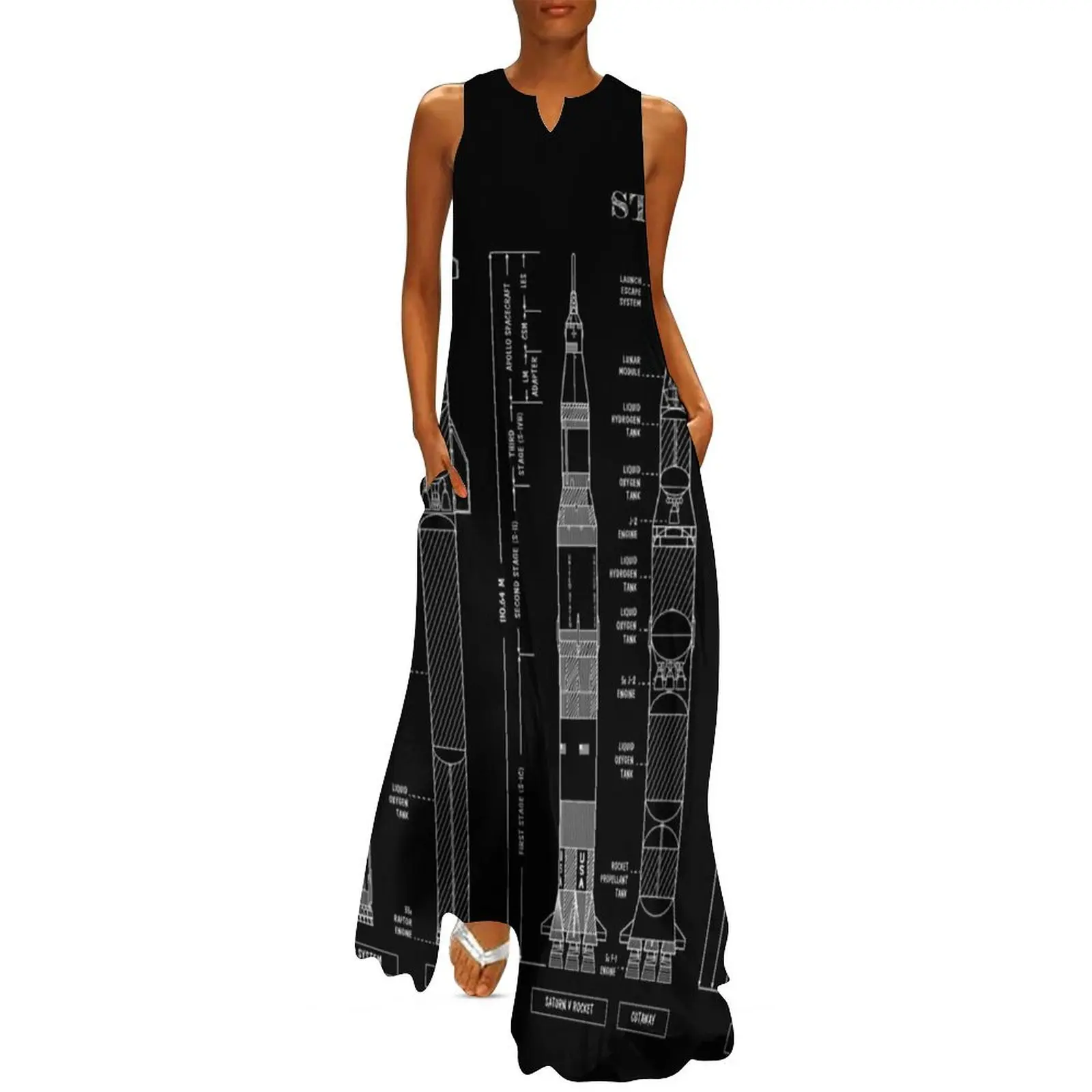 

Starship - Saturn V - SLS Comparison (White Stencil No Background) Long Dress Women"s dress Summer skirt Party dresses for women