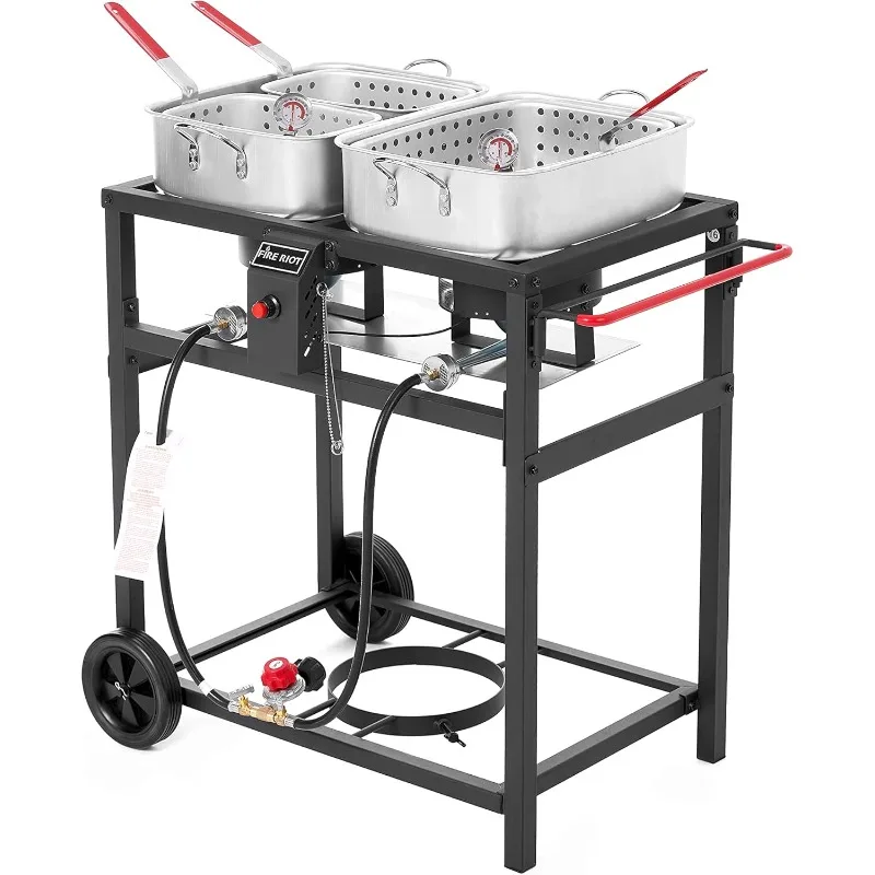 Propane Outdoor Double Burner Deep Fryer Cart, 2-18QT Aluminum Pots & Frying Baskets, Best for Fish Fry, Wings, Fries