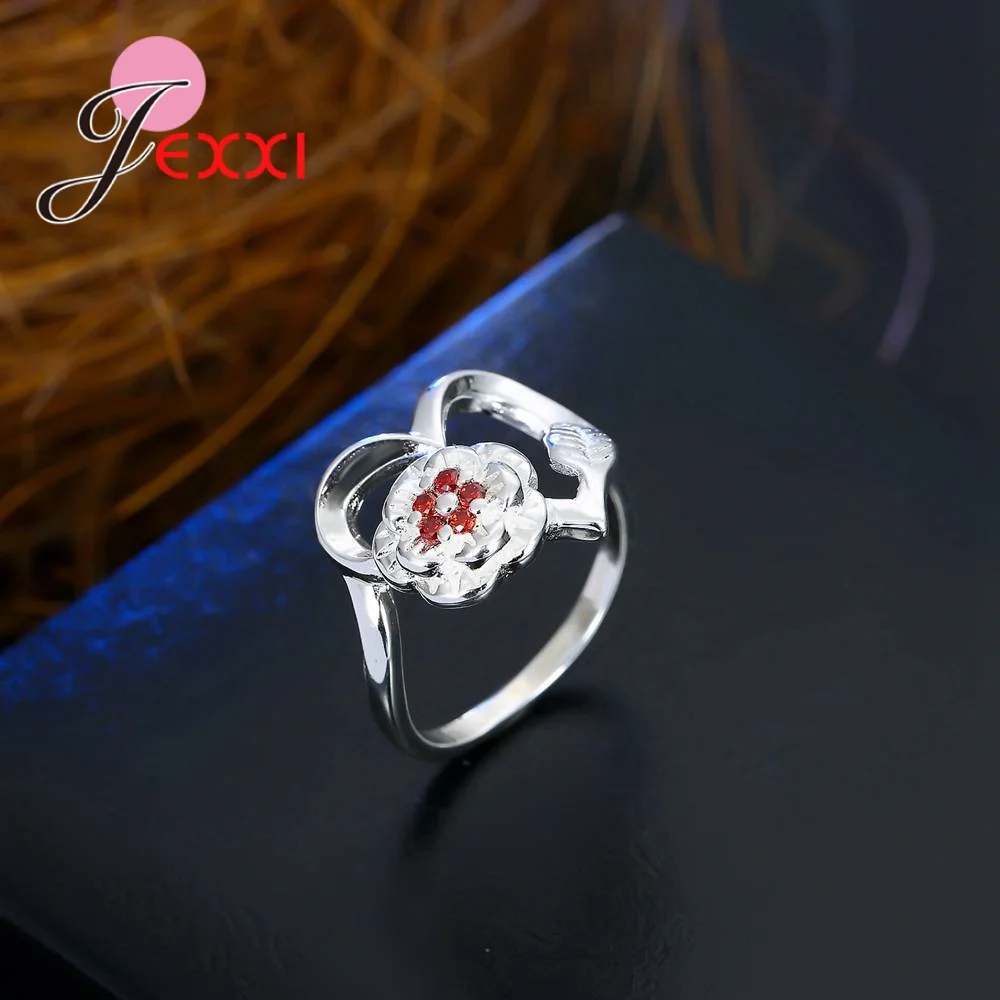 Stylish Flower With Leaf Unique Design 925 Sterling Silver Color Rings Women Jewellery Champagne Color Cubic Zircon Stones Rings