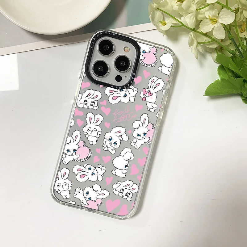 Cute Cartoon Love Rabbit Case For Iphone 11 14 15 Pro Max Thickened Silicone Soft Funda 12 13 Mini 7 Plus XR XS Anti-fall Cover