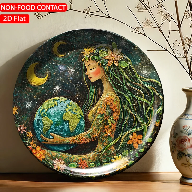 1pc Ceramic Decorative Plate, Floral Cosmic Guardian Art Decorations, Wall Home Decor- for Decorative Purposes Solely, NON-FOOD