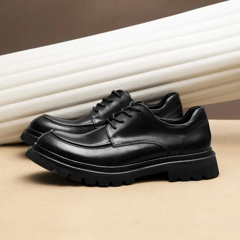 Mens Genuine Leather Casual Business Shoes 2026 Spring Autumn New British Style Fashion Elegant Black Wedding Social Shoes Man