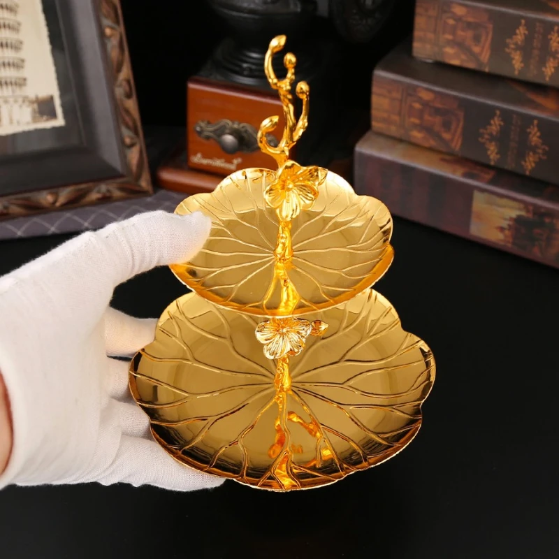 European Classical Style Gold Fruit Tray Home Living Room Coffee Table Two Levels Snack Fruit Tray Decoration Fruit Holder
