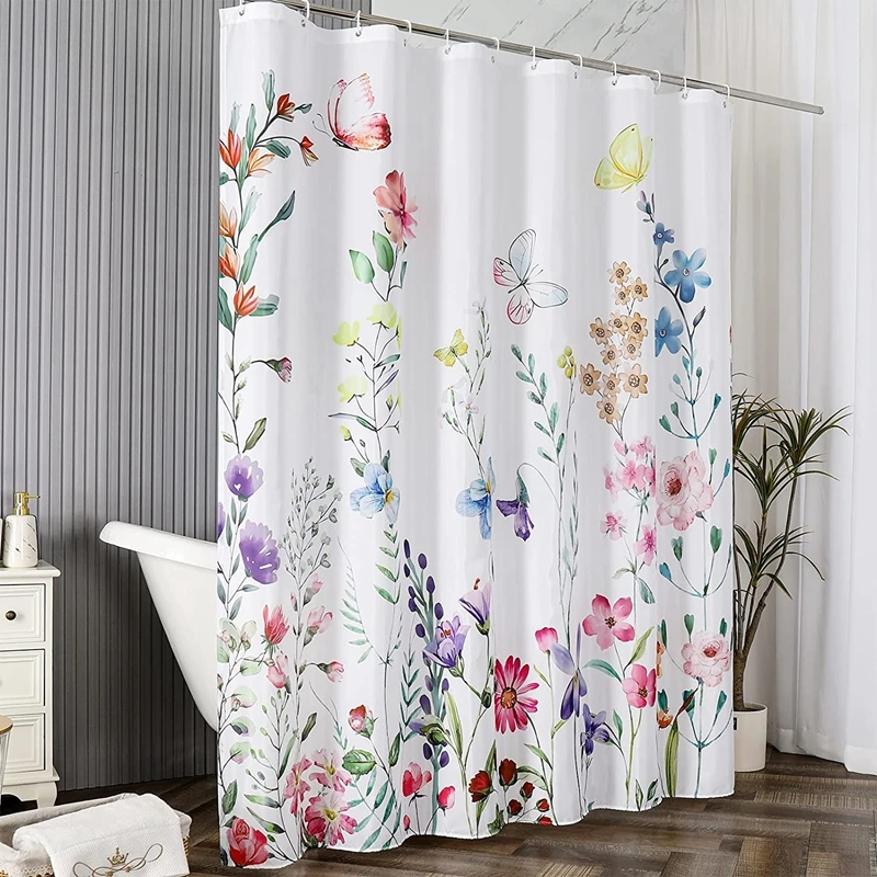 Floral Summer Shower Curtain Flower Fabric Cloth Shower Curtains for Rustic Vintage Bathroom Decor Spring Plant Shower Curtains