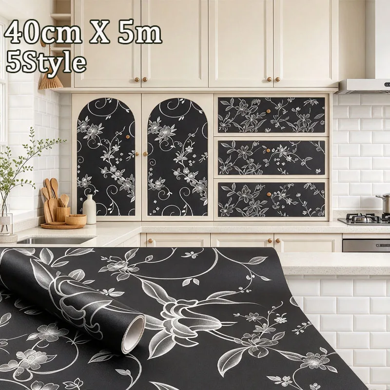 1PC 40cmx5m Matte Black Wallpaper Self Adhesive Waterproof Furniture Sticker for Kitchen Cabinets Cupboards Tables Wall Decor