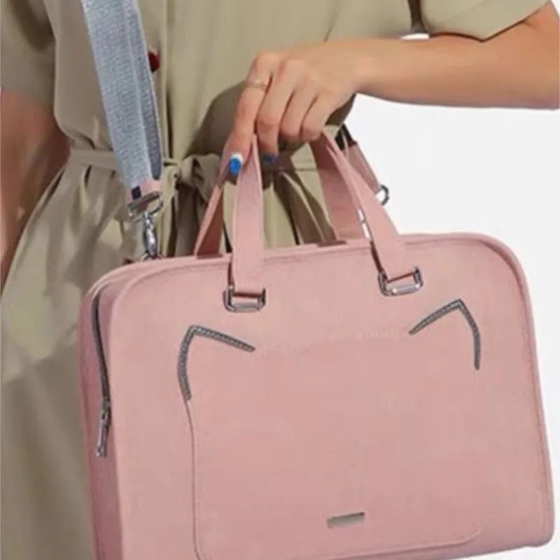 Ins الوردي حقيبة كتف للكمبيوتر المحمول حقيبة يد مقاوم للماء ماك بوك اير برو 13.3 14 15.6 16 بوصة حافظة كمبيوتر السفر للصدمات حقيبة النساء