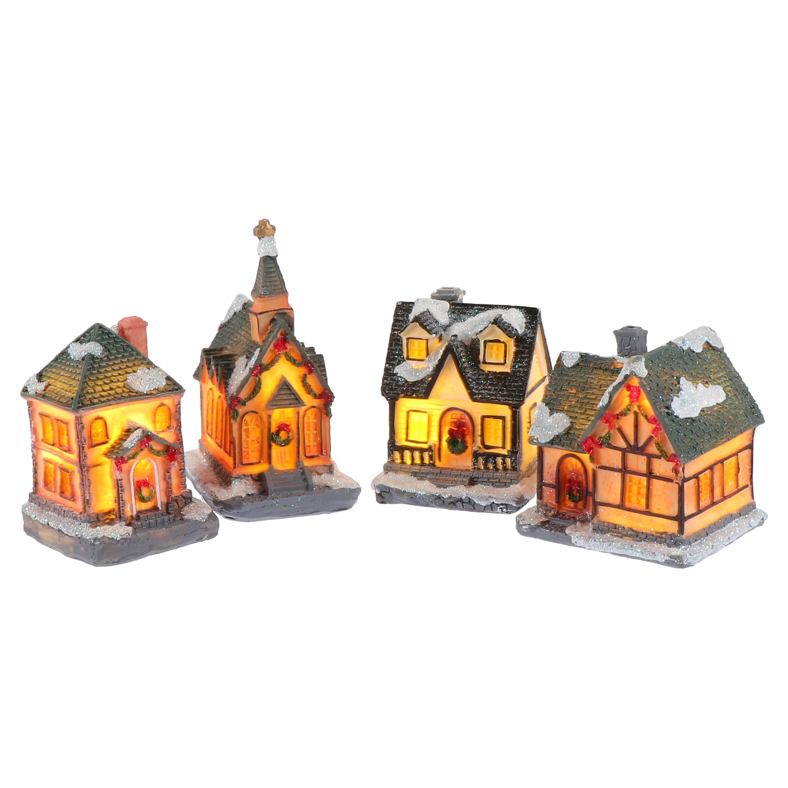 

4pcs Resin Mini Luminous House Christmas Micro House Decor Festive Desktop Ornament Cute Gift For Kids Mini Landscape