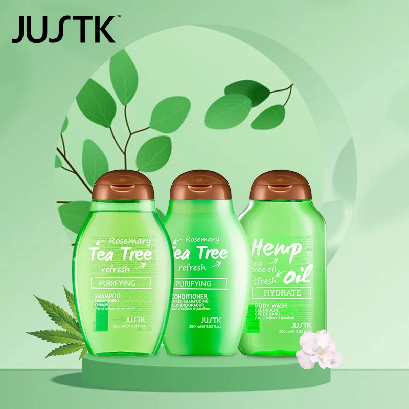 Justk-Shampooing et Après-Shampoing et Ensemble de Lavage pour le Corps, Huile d'Arbre à Thé, Soins Capillaires, Hydrate, 3 Paquets