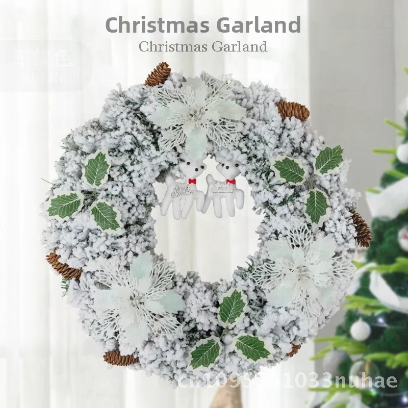 

Flocked Garland Christmas Wreath 30-80cm Falling Snow Decorations Pastoral European Style Cedar Source Factory Direct Sales