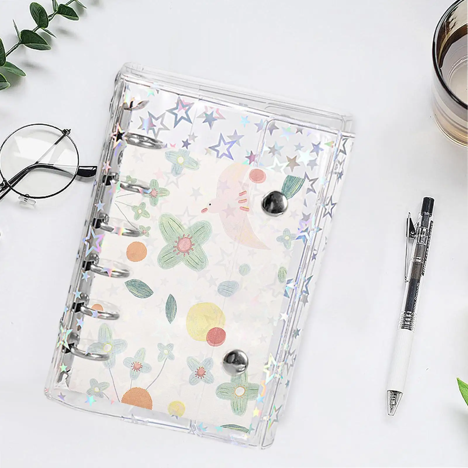 Adesivo fichário em branco claro adesivo holográfico álbum de armazenamento para nota de estudo cartões desenhados à mão meninas estudantes crianças adolescentes viagem