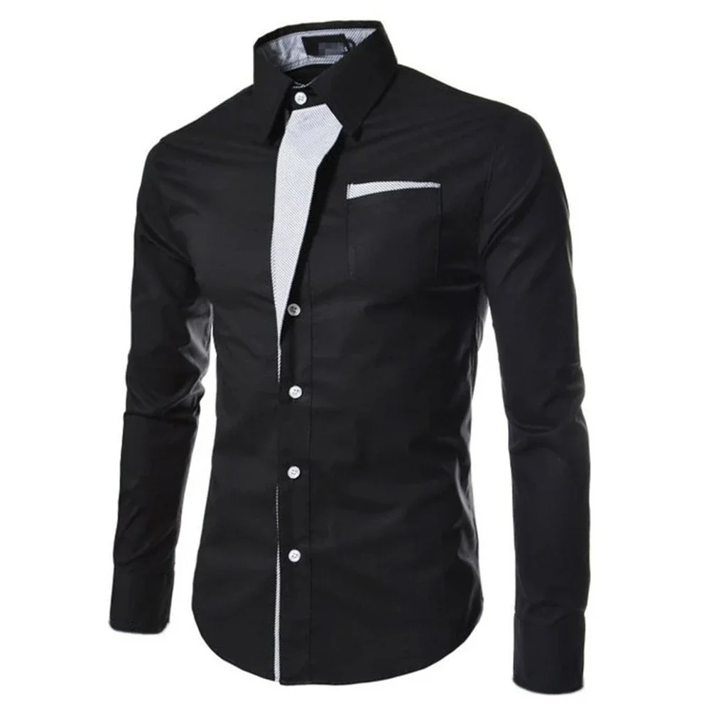 Dress Mens Shirt Slim Solid Appointments Formal Shirts Long Sleeve Office Polyester Business Button Down Casual