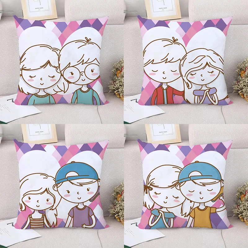 Cartoon Couple Pattern Decorative Pillowcase Home Decorative Cushion Pillowcase Bedding