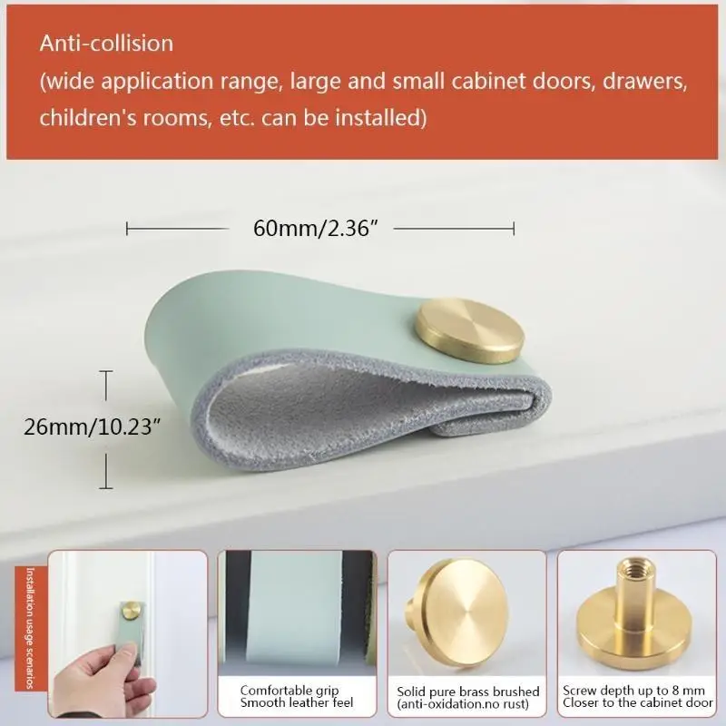 652f من الجلود الاصطناعية الصديقة للبيئة يسحب مقابض مجلس الوزراء مقابض المنزل