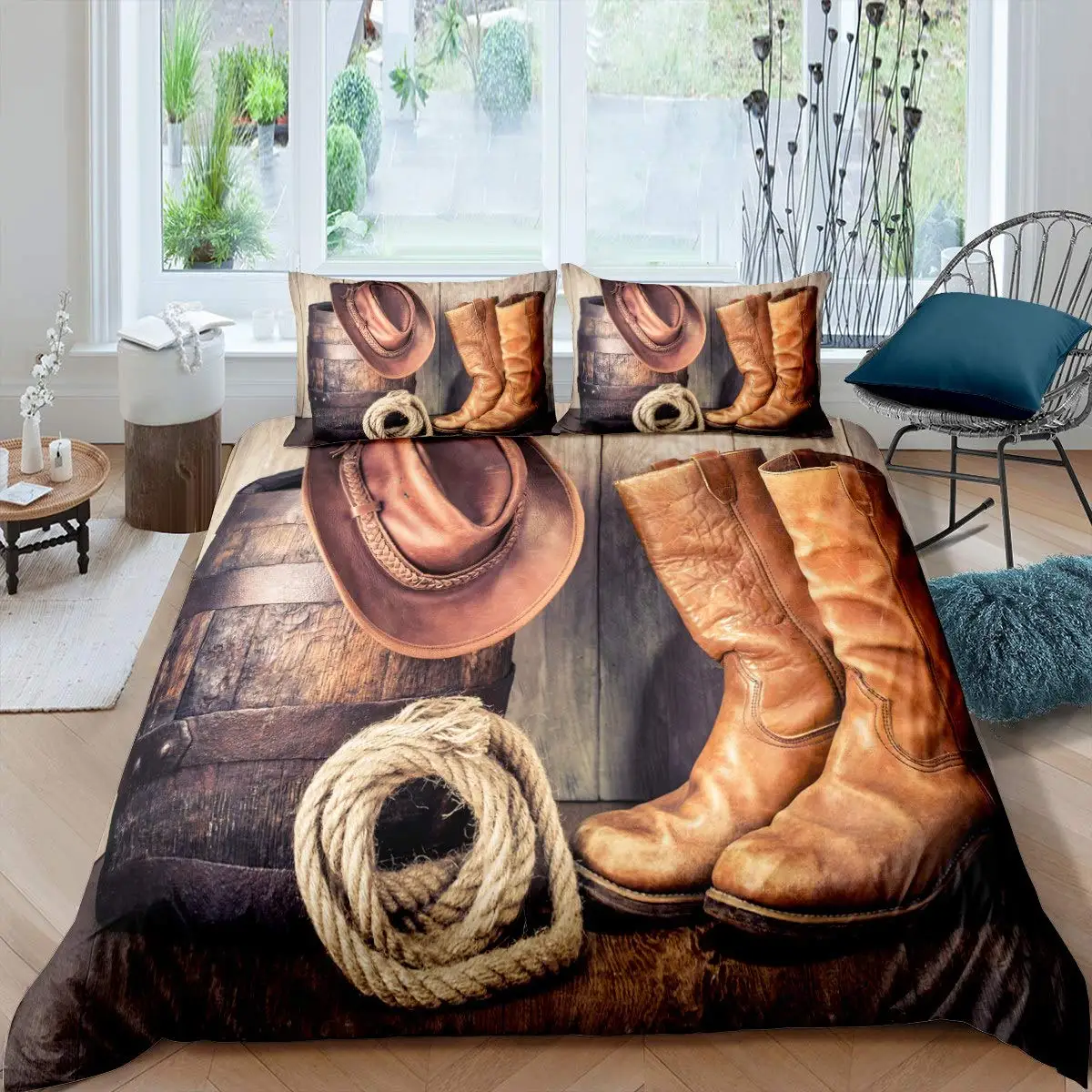 Western Cowboy Duvet Cover Set Vintage Farmhouse Bedding Set For Kids Boys Teens Queen Size Soft 2/3pcs Polyester Quilt Cover