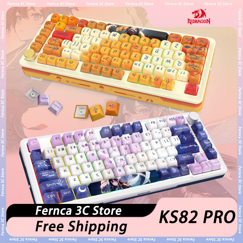 

REDRAGON KS82 Pro Mechanical Keyboard Three Mode Multifunctional Knob Wireless Gaming Keyboard 82Keys Hot Swap Gasket Pc Gamer