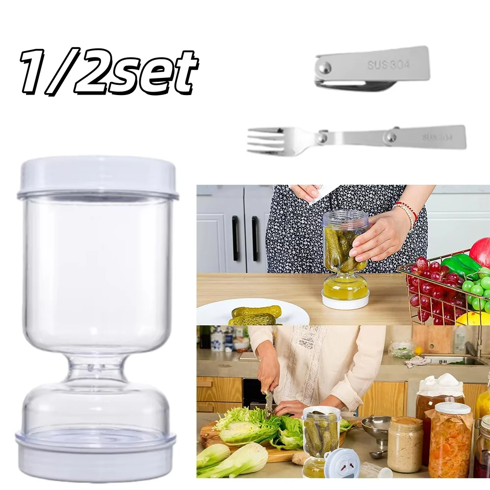 Pot de cornichons avec fourchettes, distributeur sec et humide, Olives, sablier, récipient de concombre pour séparateur de jus de cuisine, 1/2 ensembles