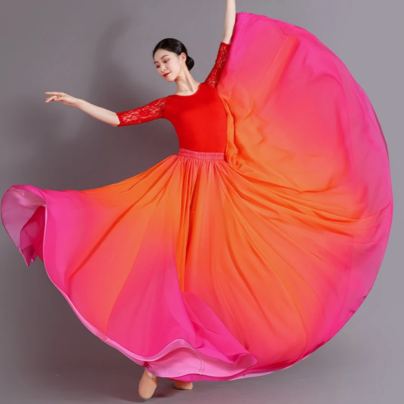 Fließender Langer Flamenco-Farbverlauf Bauchtanzrock für Damen 720-Grad-Sonnenschürze Spanisches Klassisches Tänzerkostüm 2026 – Detail 6