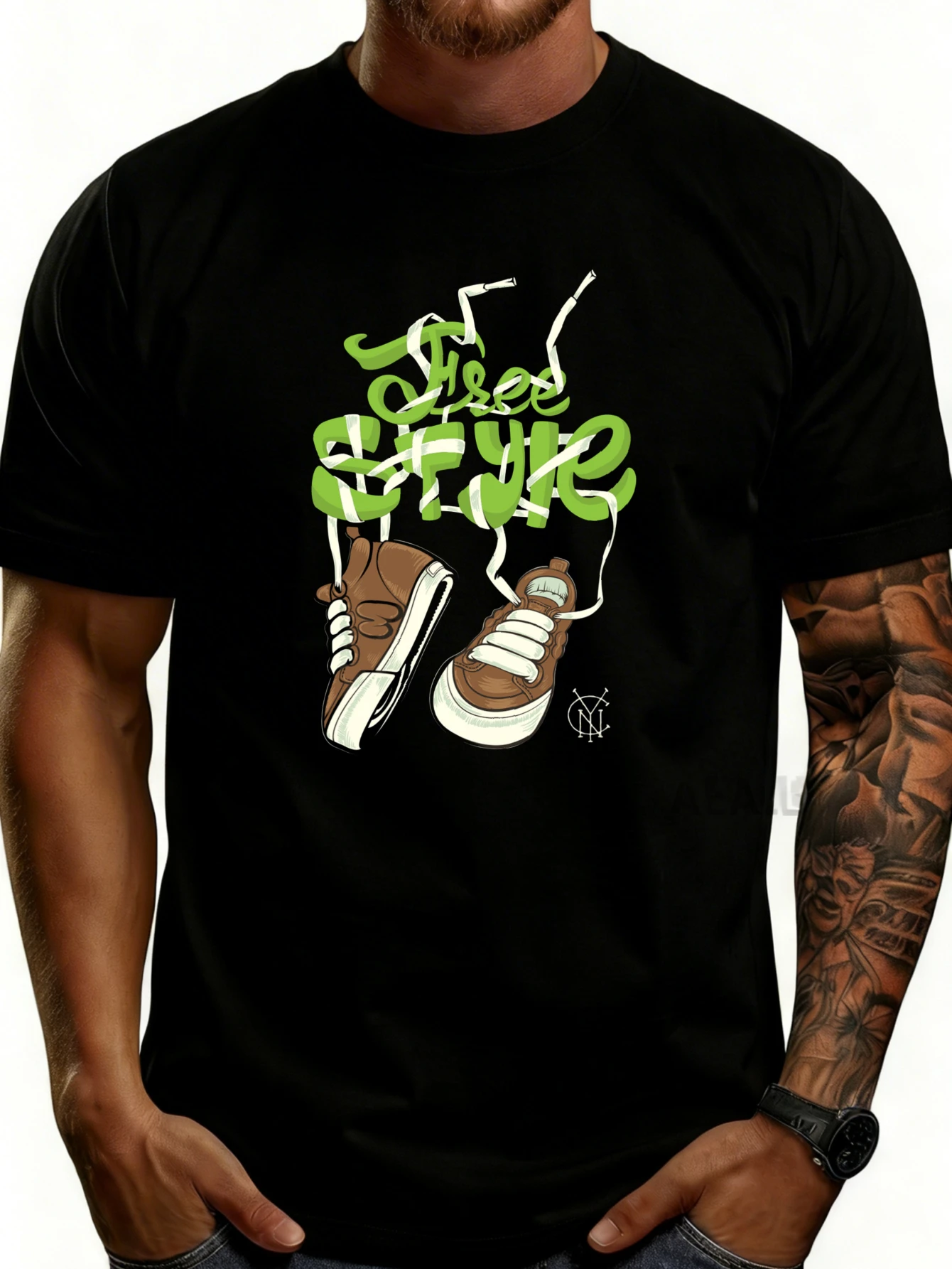 Casual Street Style Men's T-Shirt and Shoe Art Design Spring/Summer Outfit, a Gift for Sneaker Enthusiasts and Urban Fashion Lovers